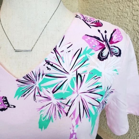 CORAL BAY | Petite Butterfly V-Neck Short Sleeve Top sz M - Picture 2 of 6